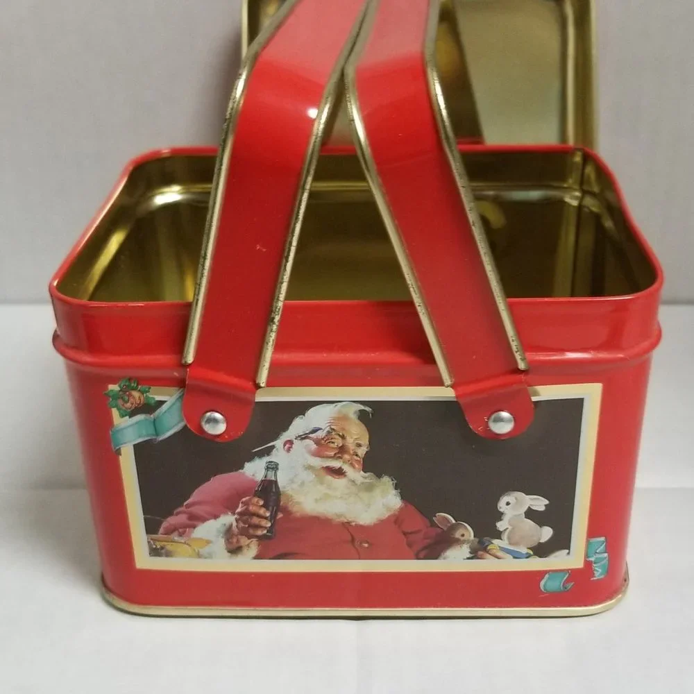 Vintage Coca Cola Santa tin with handles